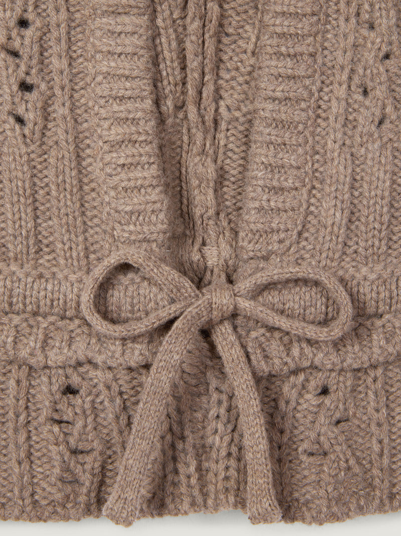 AMINE taupe knit wool blend hood, flat packshot by Rouje