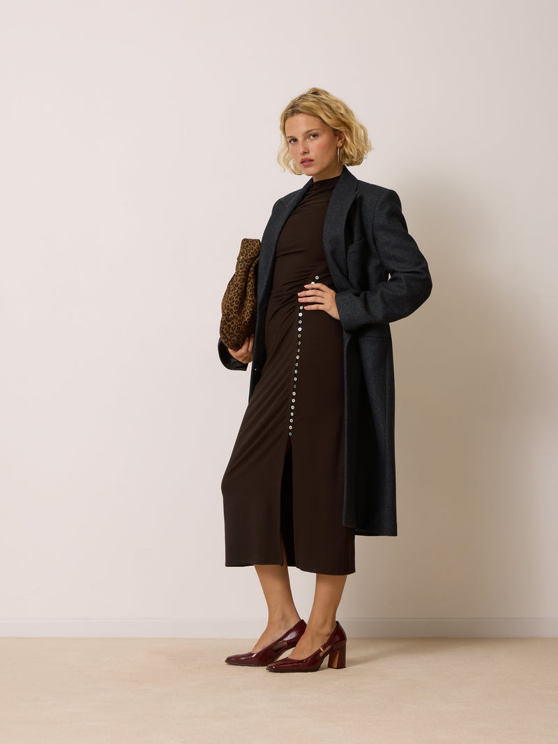 MARCELLO anthracite long coat, back view by Rouje