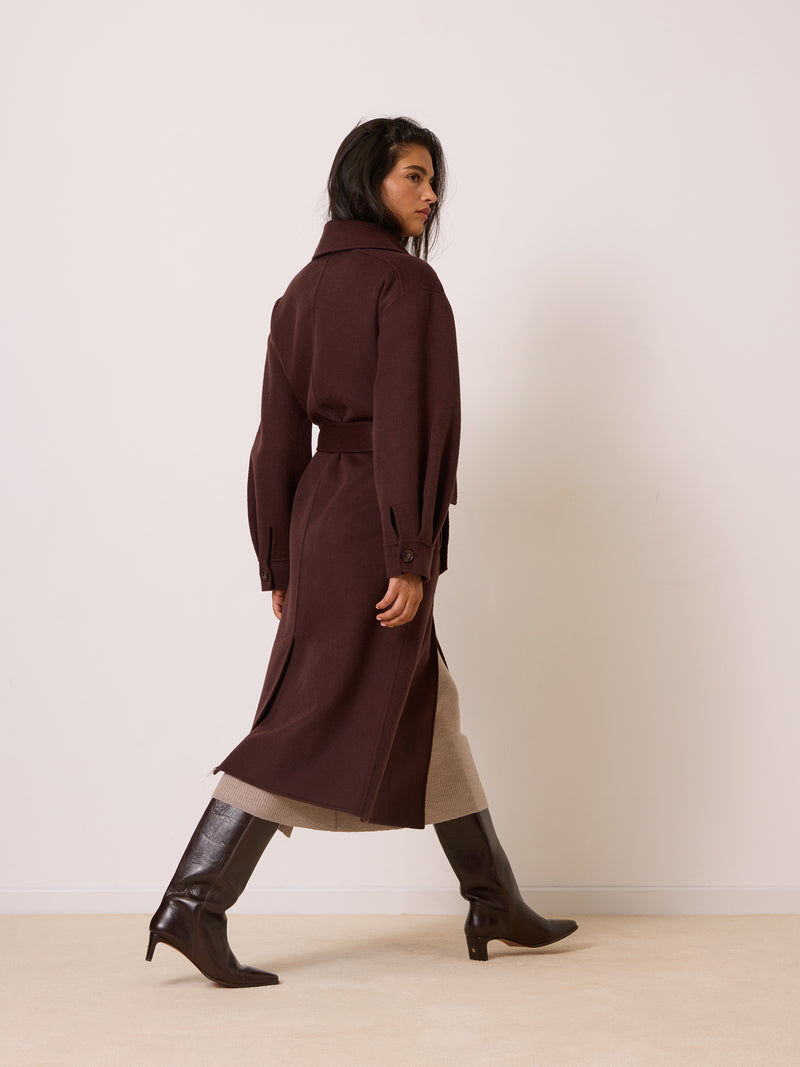GERARD cachou long coat, side view by Rouje