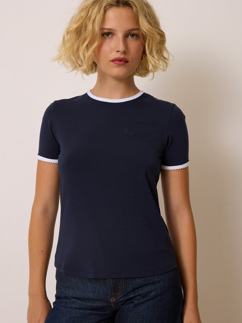 LAURIE navy short-sleeve T-shirt, detail by Rouje