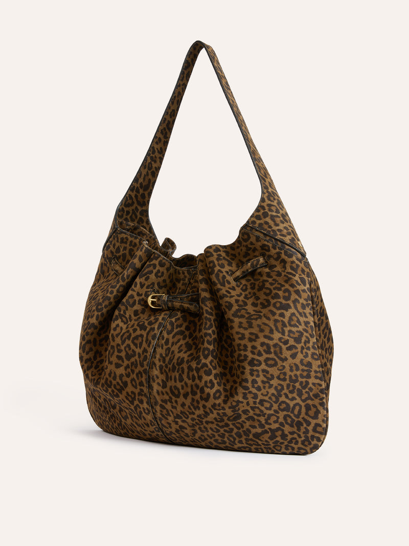 TRESOR leopard suede large bag, front view by Rouje